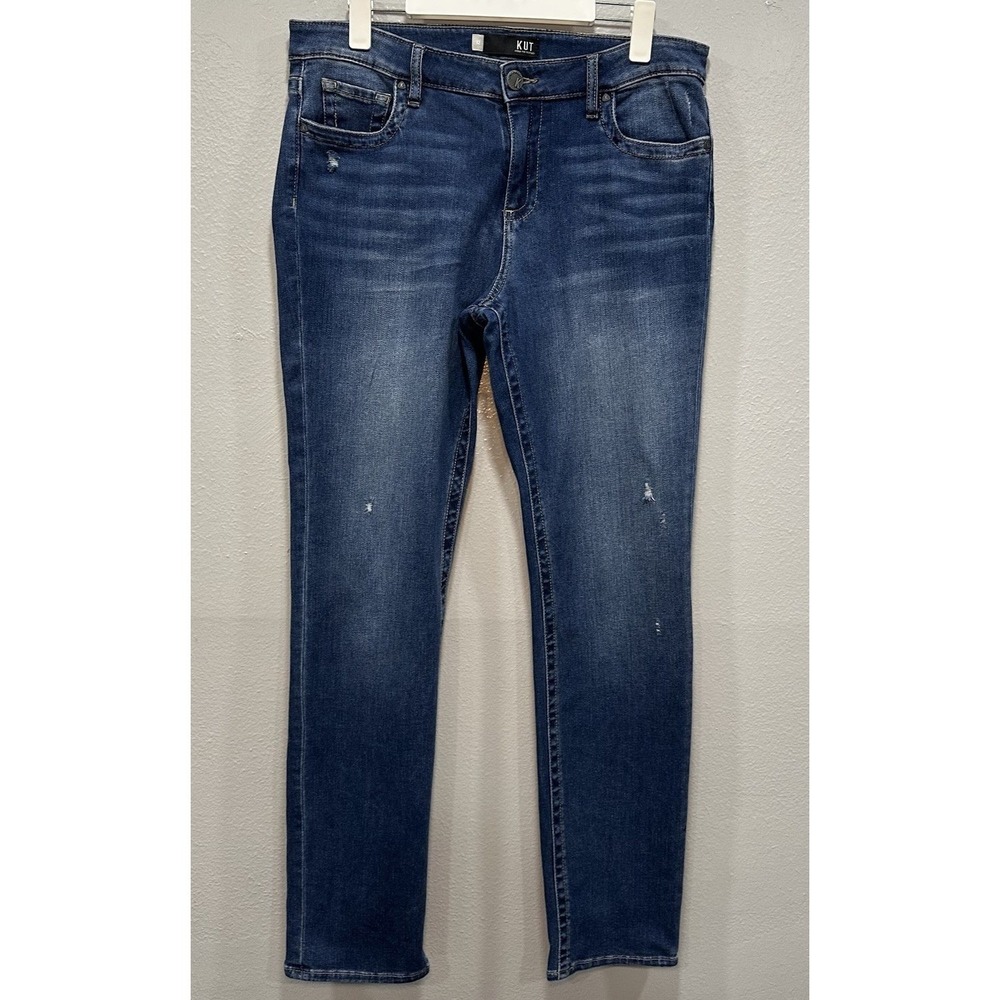 Kut Denim Jeans Womens Size 12 Stevie Straight Leg Distressed Stretch 5 Pockets